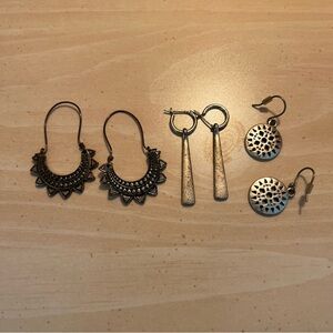 Lot of 3 Lucky Brand Earrings in Silver Drop Dangling Earrings Etched Design